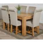 Thats Furniture Kuba 150 x 85 cm Chunky Medium Oak Dining Table and 6 Chairs Dining Set with Washington Fabric Chairs - Grey