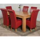 Thats Furniture Dakota 152 x 87 cm Chunky Medium Oak Dining Table and 6 Chairs Dining Set with Montana Leather Chairs - Burgundy