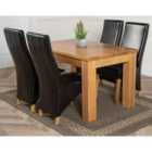 Thats Furniture Dakota 152 x 87 cm Chunky Medium Oak Dining Table and 4 Chairs Dining Set with Lola Leather Chairs - Black