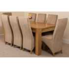 Thats Furniture Kuba 180 x 90 cm Chunky Oak Dining Table and 8 Chairs Dining Set with Lola Fabric Chairs - Beige