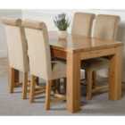 Thats Furniture Dakota 152 x 87 cm Chunky Medium Oak Dining Table and 4 Chairs Dining Set with Washington Fabric Chairs - Beige
