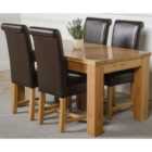 Thats Furniture Dakota 152 x 87 cm Chunky Medium Oak Dining Table and 4 Chairs Dining Set with Washington Leather Chairs - Brown