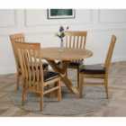 Thats Furniture Oregon Round Oak Dining Table and 4 Chairs Dining Set with Harvard Oak Chairs - Brown