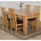 Thats Furniture Dakota 152 x 87 cm Chunky Medium Oak Dining Table and 4 Chairs Dining Set with Princeton Chairs - Brown