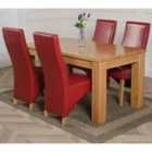 Thats Furniture Dakota 152 x 87 cm Chunky Medium Oak Dining Table and 4 Chairs Dining Set with Lola Leather Chairs - Burgundy