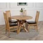 Thats Furniture Oregon Round Oak Dining Table and 4 Chairs Dining Set with Princeton Oak Chairs - Brown