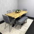 Kosy Koala Modern Dining Table Set Of Brown Table, 4 Grey Velvet Chairs And Velvet Bench