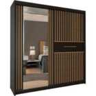 Sliding Wardrobes 4U Modern Double Sliding Door Wardrobe With Oak Strip & Mirror Door - Black (203Cm)