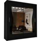 Sliding Wardrobes 4U Stylish Curved Mirror Double Sliding Door Wardrobe - Black (120Cm)