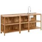 Beliani 3 Piece Outdoor Kitchen Set With Sink Venosa Acacia Wood Brown