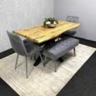 Kosy Koala Modern Brown Dining Table With 2 Grey Velvet Chairs & 2 Velvet Benches