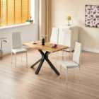Kosy Koala Wooden Dining Table With X-shaped Iron Legs And 4 White Metal Chairs Modern Dining Set (117X77X75Cm)
