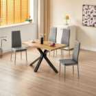 Kosy Koala Wooden Dining Table With X-shaped Iron Legs And 4 Grey Metal Chairs Modern Dining Set (117X77X75Cm)