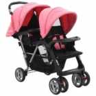 Vidaxl Tandem Stroller Pink And Black Steel