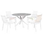 Beliani Garden Dining Set 4 Seater Maletto/Busseto Metal Marble Effect White