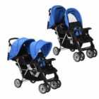Vidaxl Tandem Stroller Steel Blue And Black