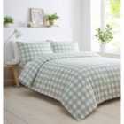 Portfolio Home Gingham Check Sage King Soft Easy Care Bed Linen Bedding Duvet Cover Quilt Set With Pillow Cases
