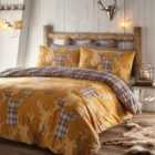 Portfolio Home Tartan Stag Check Mustard Animal Stag Quilt Duvet Cover Set (king)