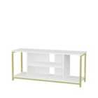 Decorotika Rinaldo 120 Cm Wide Tv Stand Tv Console Tv Unit With Open Shelves Metal Frame - Gold And White