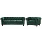 Beliani Velvet Living Room Set Green Chesterfield