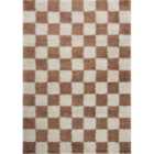 Chester Living Room Shaggy Area Rug Modern - Contemporary Checkered Design - Hallway Runner Terracotta 160X230 Cm