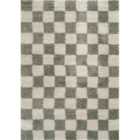 Chester Living Room Shaggy Area Rug Modern - Contemporary Checkered Design - Hallway Runner Sage 200X290 Cm