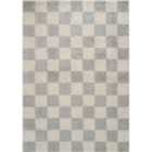 Chester Living Room Shaggy Area Rug Modern - Contemporary Checkered Design - Hallway Runner Grey 160X230 Cm