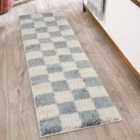 Chester Living Room Shaggy Area Rug Modern - Contemporary Checkered Design - Hallway Runner Duck Egg Blue 60X220 Cm