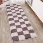 Chester Living Room Shaggy Area Rug Modern - Contemporary Checkered Design - Hallway Runner Lilac 60X220 Cm