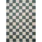 Chester Living Room Shaggy Area Rug Modern - Contemporary Checkered Design - Hallway Runner Jade Green 120X170 Cm
