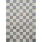 Chester Living Room Shaggy Area Rug Modern - Contemporary Checkered Design - Hallway Runner Duck Egg Blue 120X170 Cm
