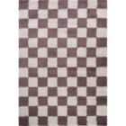Chester Living Room Shaggy Area Rug Modern - Contemporary Checkered Design - Hallway Runner Lilac 120X170 Cm