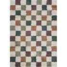 Chester Living Room Shaggy Area Rug Modern - Contemporary Checkered Design - Hallway Runner Multi 160X230 Cm
