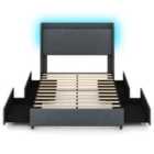 Costway Double Size Bed Frame With LED Lights And Charging Station-double Size