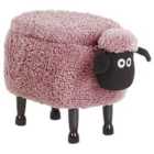 Beliani Fabric Storage Animal Stool Pink Sheep