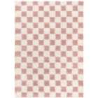 Livabliss Willa Shaggy Modern Plush Pile Dusty Pink Checkered Area Rug (160 x 220 cm)