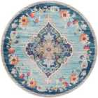 Livabliss Romy Round Vintage Oriental Boho Blue Area Rug (200 x 200 cm)