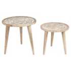 Beliani Set of 2 Side Tables SAKITA Mango Wood Brown/ White