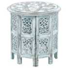 Beliani Side Table BORAI Mango Wood Light Blue