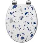 Croydex Flexi Fix Terrazzo Moulded Wood Quick Release Toilet Seat - White Blue