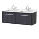 Hudson Reed Lille 1200Mm Wall Hung Single Drawer Vanity With Marble Worktop Basin - Graphite Grey Woodgrain