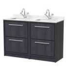 Hudson Reed Lille 1200Mm Floor Standing 4-drawer Vanity With Marble Worktop Basin - Graphite Grey Woodgrain