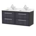 Hudson Reed Lille 1200Mm Wall Hung 4-drawer Vanity With Marble Worktop Basin - Graphite Grey Woodgrain