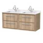 Hudson Reed Lille 1200Mm Wall Hung 4-drawer Vanity With Marble Worktop Basin - Bleached Oak