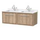 Hudson Reed Lille 1200Mm Wall Hung Single Drawer Vanity With Marble Worktop Basin - Bleached Oak