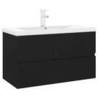 vidaXL Sink Cabinet with Built-in Basin Black Engineered Wood