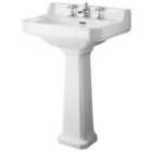 Bayswater Fitzroy Traditional 3 Tap Hole Basin with Full Pedestal - 595mm