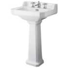Bayswater Fitzroy Traditional 3 Tap Hole Basin with Comfort Height Full Pedestal - 560mm