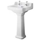 Bayswater Fitzroy Traditional 2 Tap Hole Basin with Full Pedestal - 500mm