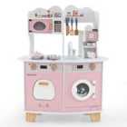 Costway Wooden Kids Kitchen Playset with Coffee Maker for 3+ Years Old-Pink